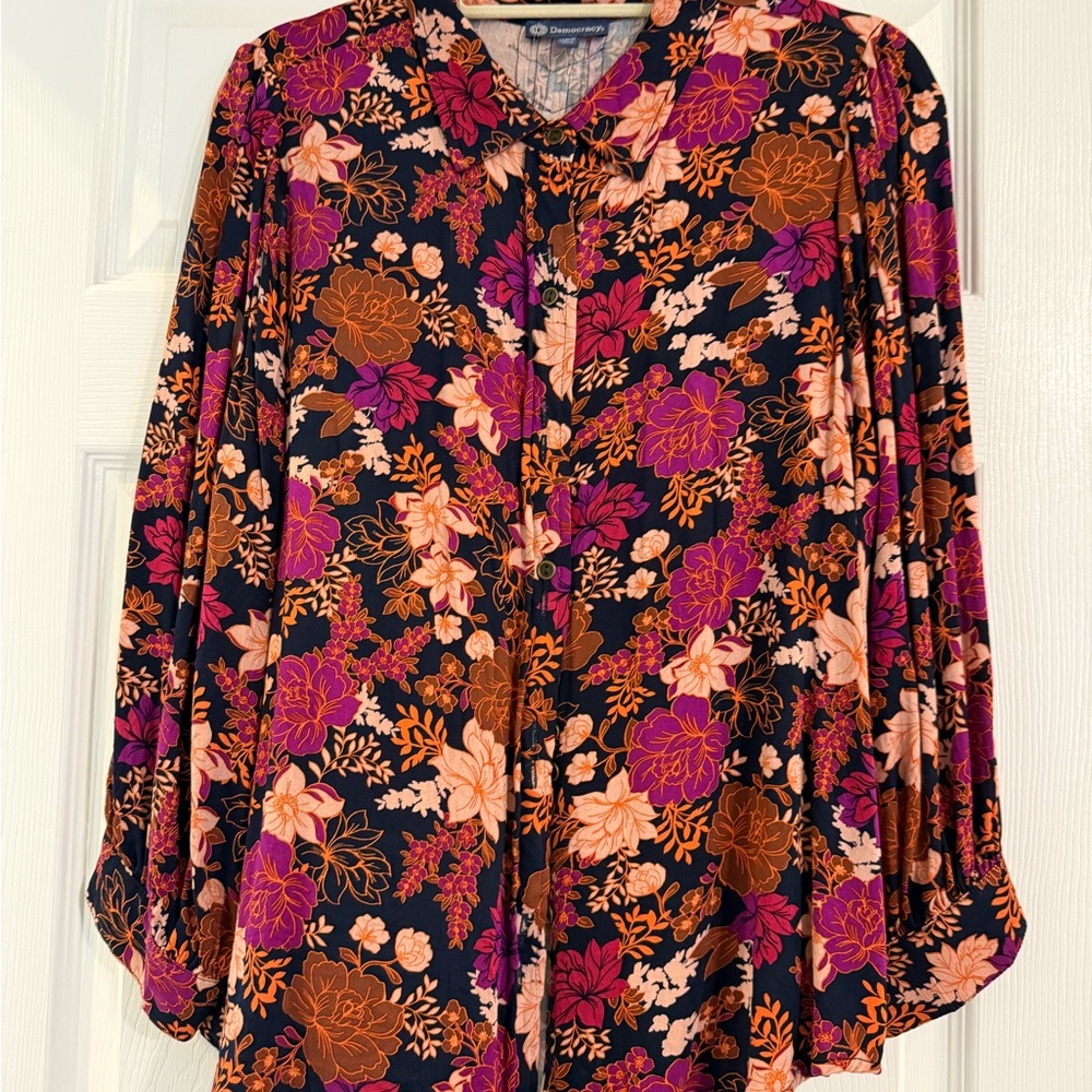 Democracy Blouse Long Sleeve Mandarin Collar